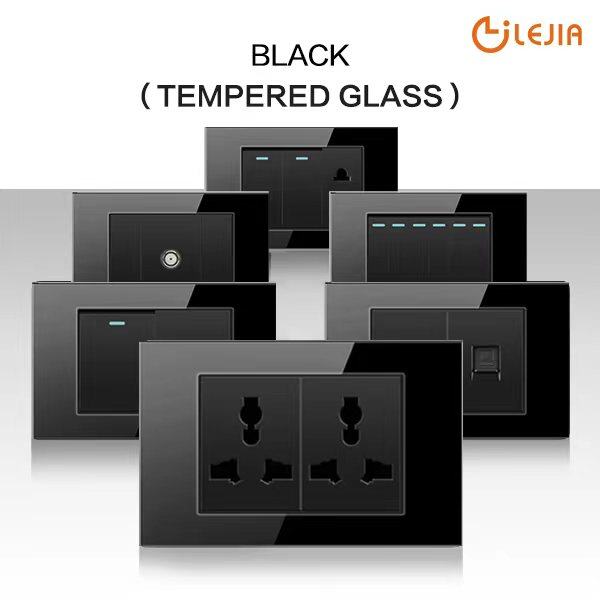 Lejia ổ cắm ổ cắm cho công tắc đèn tường ổ cắm hiện đại thông dụng 15amp màu đen bảng kính cường lực bảng điện 1 2 3 4 gang 2 chiều công tắc tắt/bật đèn ổ cắm điện ổ cắm 3/6 chân có usb 250v mờ/công tắc chuông cửa