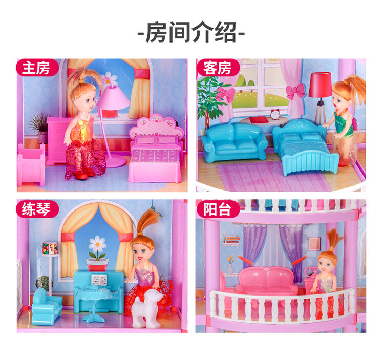 búp bê freebie + đèn cổ tích, nhà búp bê biệt thự lớn, nhà búp bê barbie công chúa, 4 tầng, mơ ước, quà tặng giáng sinh, bộ đồ chơi đồ hàng tự làm 5