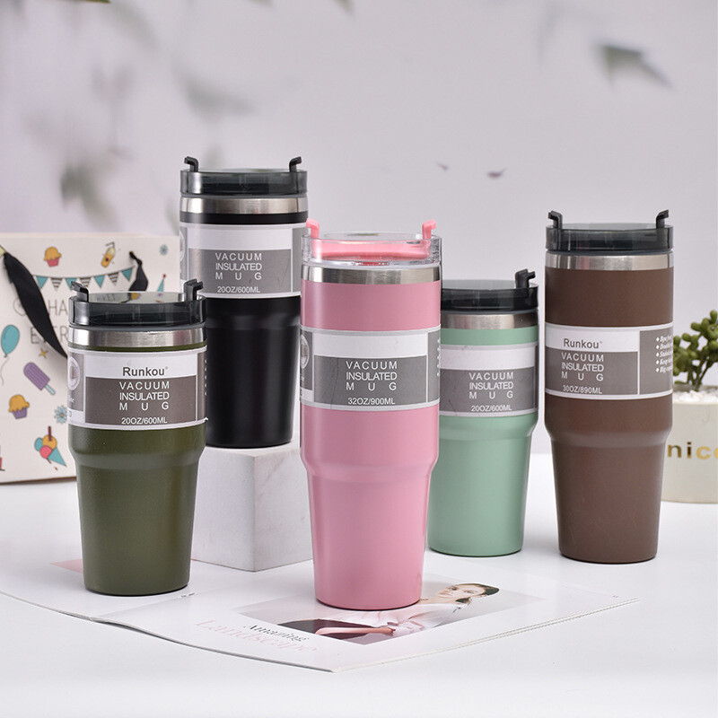 Gambar SWEEJAR 304 Thermos Cup with Straw Large Capacity Vacuum Flask Coffee Container 900ML