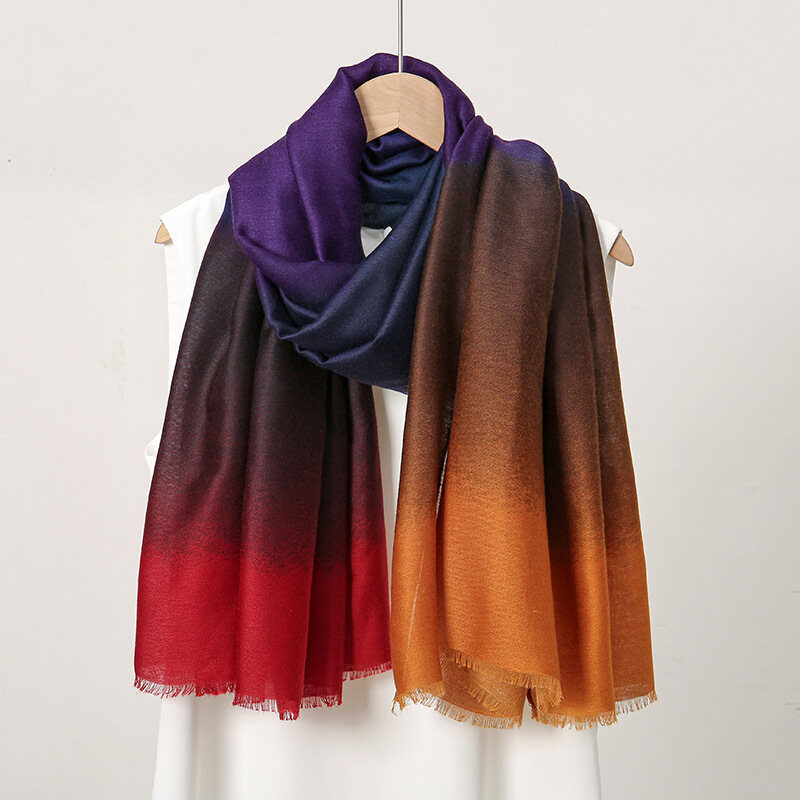 Jifang Gradient các loại màu dài rộng cotton voile Pashmina khăn choàng khăn choàng đầu với tua Khăn trùm đầu hijab hồi giáo khăn choàng tudung yw07