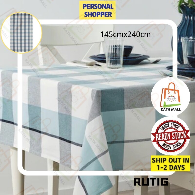 Gambar RUTIG Tablecloth, check pattern blue145x240 cm I Alas meja