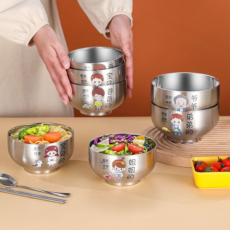 Gambar Cartoon stainless steel parent child bowl home package children s anti scalding and anti fall tableware family exclusive set