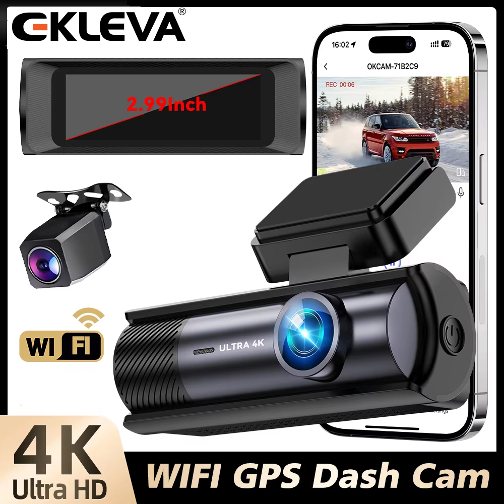 EKLEVA 4K Front+1080P Rear Mirror,2.99Inch Dash Cam, Buit-in WIFI, Super Night Vision, Loop Recording, G-Sensor, 24-H parking mode ราคา 2,536 บาท*ส่งฟรี