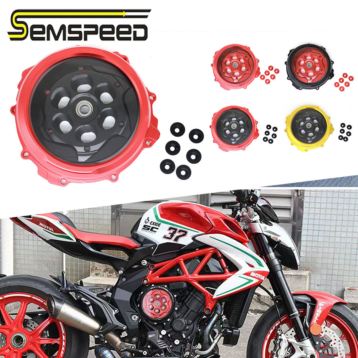 SEMSPEED Motorcycle CNC Engine Clutch Guard Protector For Agusta Brutale 800 Rosso/RR 2018-2021 Dragster 800 Rosso/RR 2018-2023 Turismo Veloce 800 Rosso/Lusso ราคา 12,098 บาท*ส่งฟรี