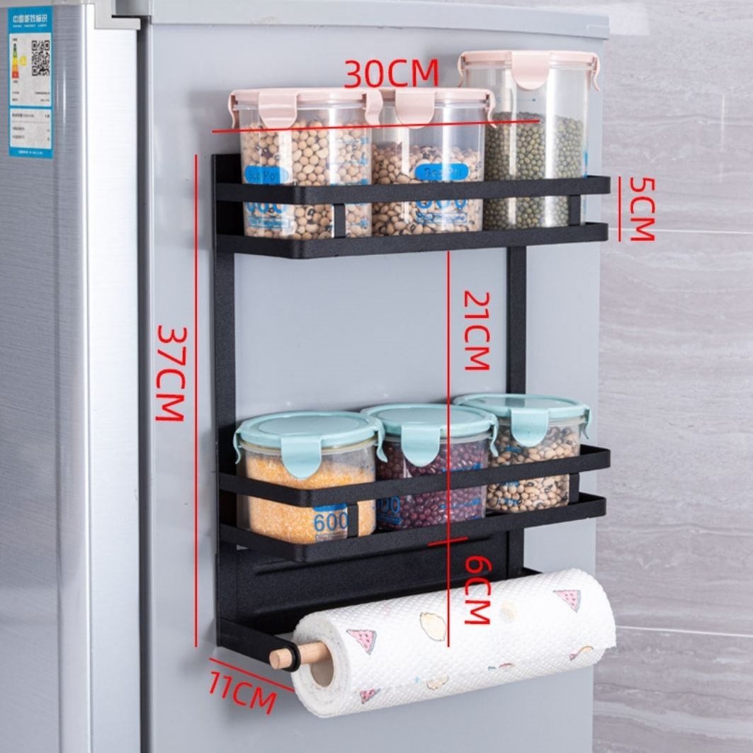 Gambar Refrigerator shelf side hanger multi layer kitchen supplies multi functional household large side wall plastic wrap storage rack