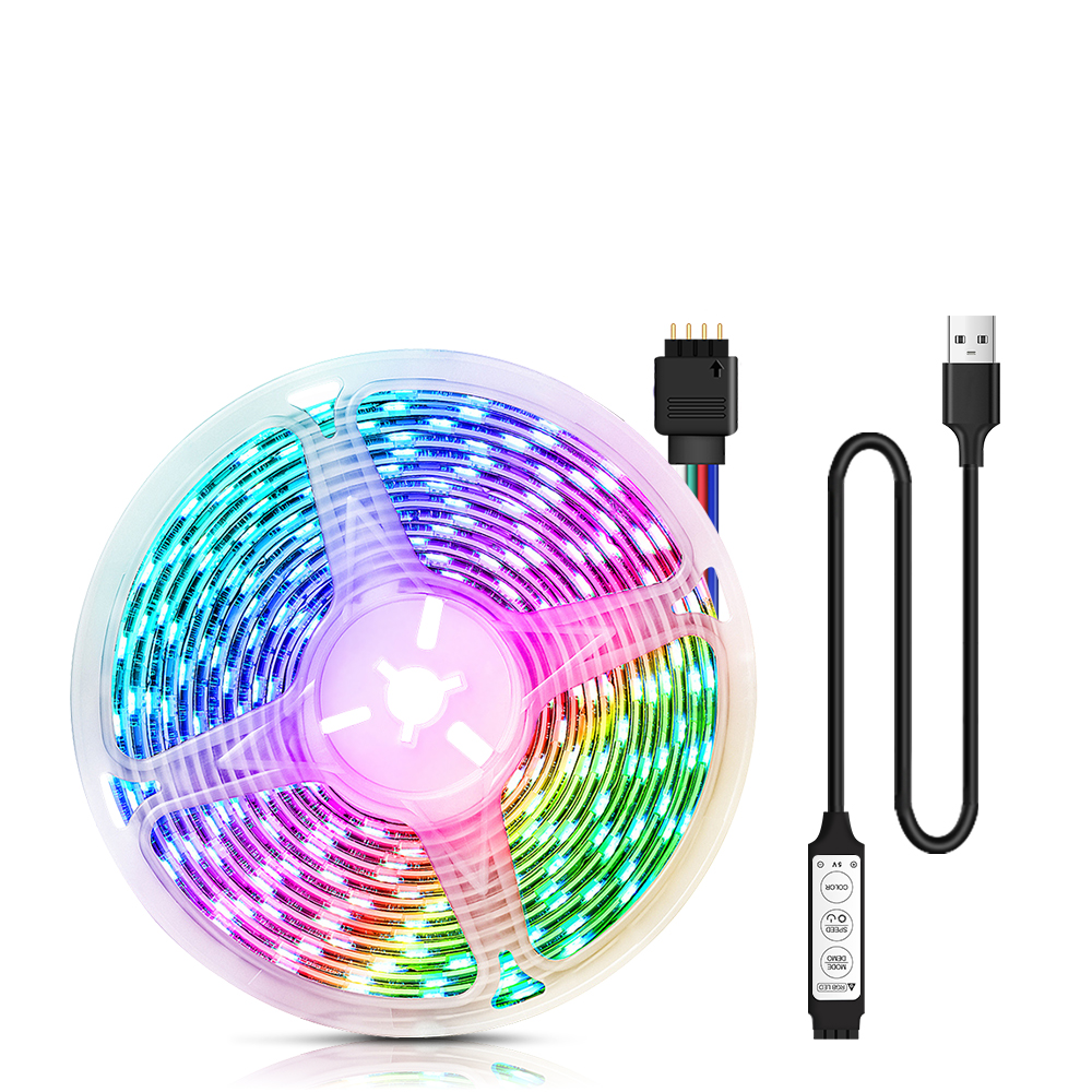 Dải Đèn LED 5V USB 5050 RGB Băng Dán Đi Ốt Dây Cáp PCB Màu Đen Với Bộ Điều Khiển Âm Thanh Âm Nhạc Đèn Cổ Tích Trang Trí Đèn Nền HDTV TV Bộ Điều Khiển Từ Xa Chìa Khóa 3/20/24