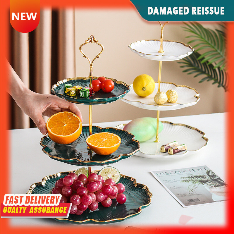 Gambar Ceramic Skewer Two layer Three layer Skewer European Afternoon Tea Birthday Fruit Plate Dessert Plate Cake Plate
