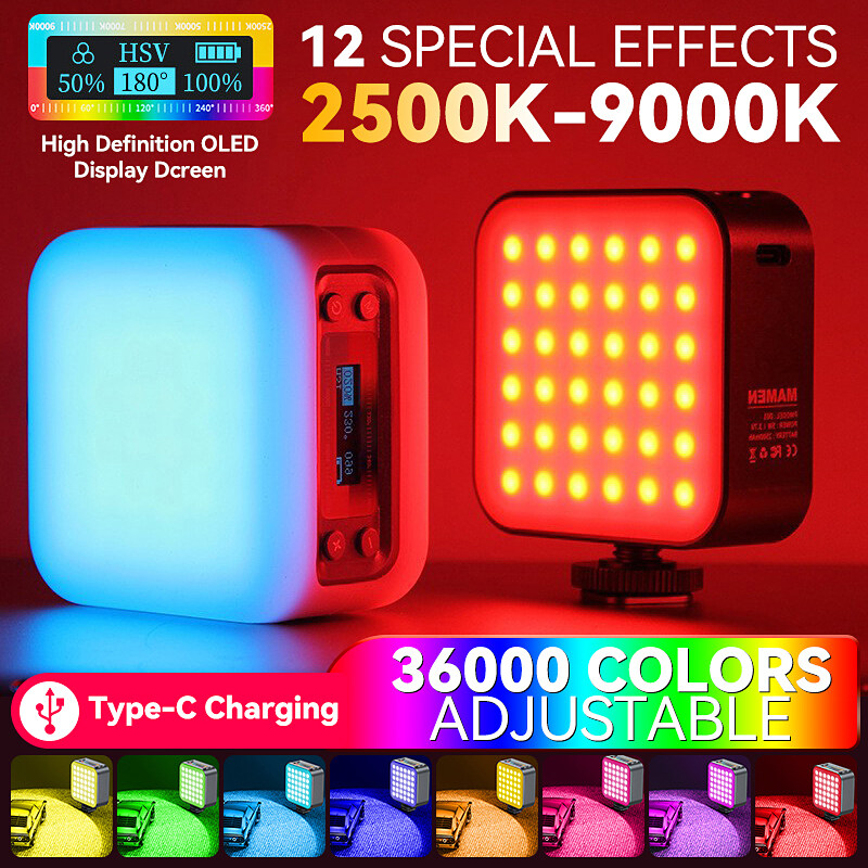 RGB Mini LED Video Vlog Light with 2500mAh Rechargeable Battery On Camera