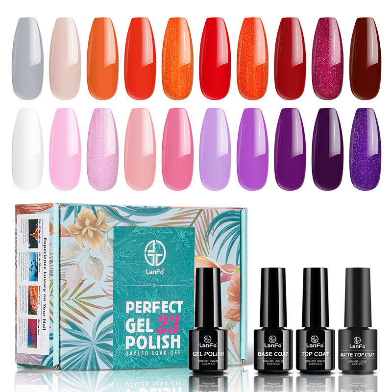 Gambar LanFo Gel Art Polish 5ml Nude Color UV Gel Thermal Chameleon 20 Colors Soak Off Nail Art Polish with Glossy and Matte Top Coat Base Coat