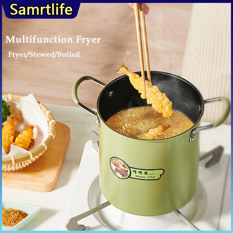 Gambar Samrtlife Deep Fryer Noodle Pot With Strainer and Lid Non stick Frying Pot Oil saving Mini Pan Multi function Soup Pot Independent Filter French Fries Cooking Pot