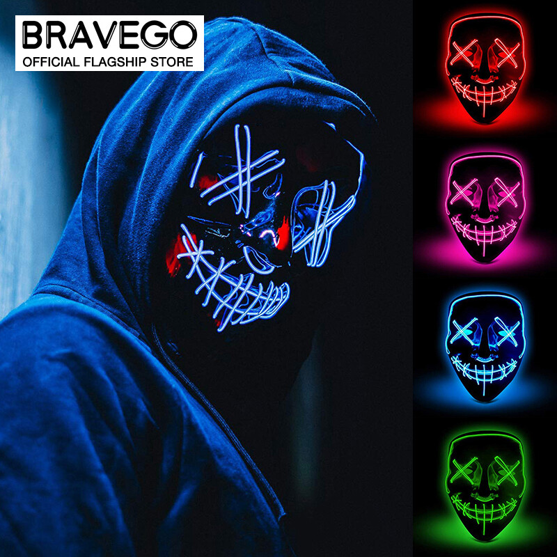 Bravego Mặt Nạ LED Halloween Mặt Nạ Phát Sáng Tiệc Mặt Nạ Ma Trang Trí Halloween Phát Sáng Trong Bóng Tối Đồ Dùng Hóa Trang Lễ Hội