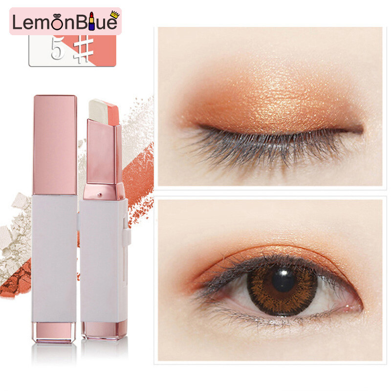 Gambar LemonBlue Fashion Eye Shadow Stick Double Color Gradient Eyes Makeup Cream Natural Naked Shimmer Glitter Eyeshadow Pencil