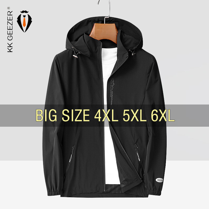 Áo khoác nam áo gió áo khoác có mũ thường ngày màu đen ngoại cỡ 4xl 5xl 6xl ngoại cỡ mùa thu áo khoác bomber dáng rộng chống gió cho nam
