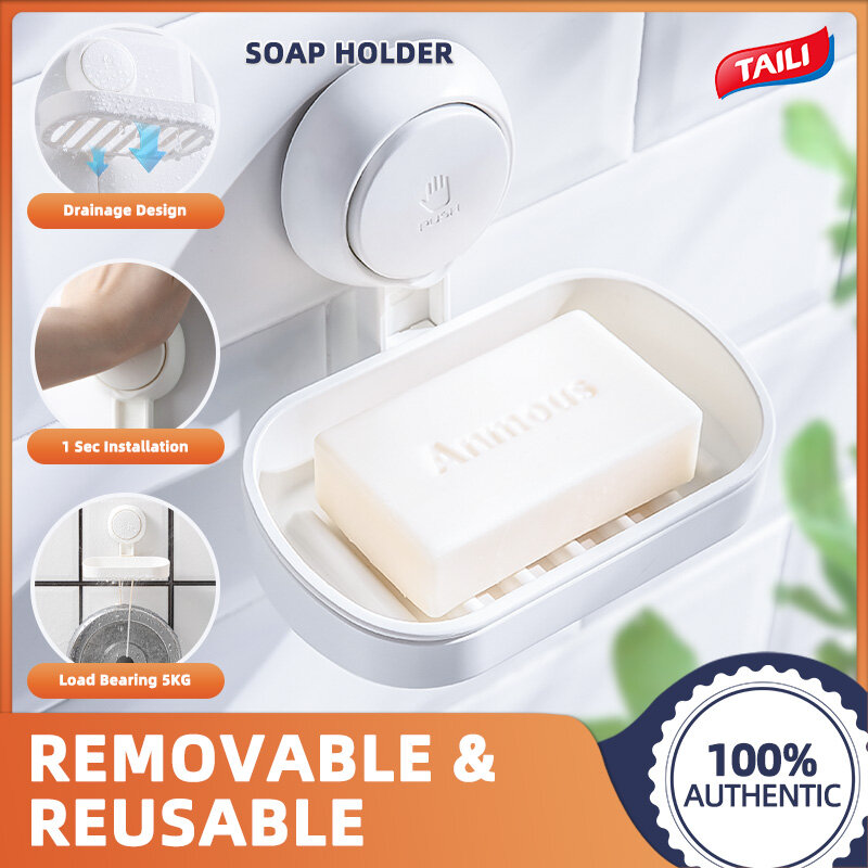 【Ready Stock】TAILI 2PCS Suction Cup Soap Dish Powerful Vacuum Suction Soap Holder, Strong Sponge Holder for Shower, Bathroom, Tub and Kitchen Sink, Drill-Free, Removable 2PCS ราคา 123 บาท*ส่งฟรี