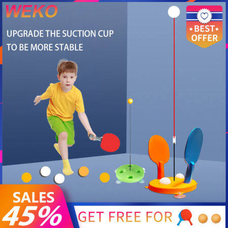 Weko Table tennis trainer Racket*2 Table tennis balls*3 Suction cup approx. 1m high 180 degree rebound Suitable for tiles/floors/marble etc. Easy to install Parent-child play Fun to develop