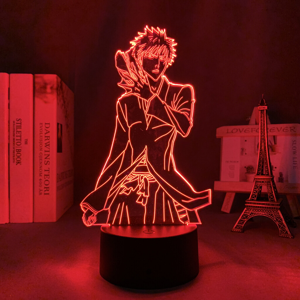 Bleach Kurosaki Ichigo Anime Figure 3d Led Lamp for Bedroom Manga Action