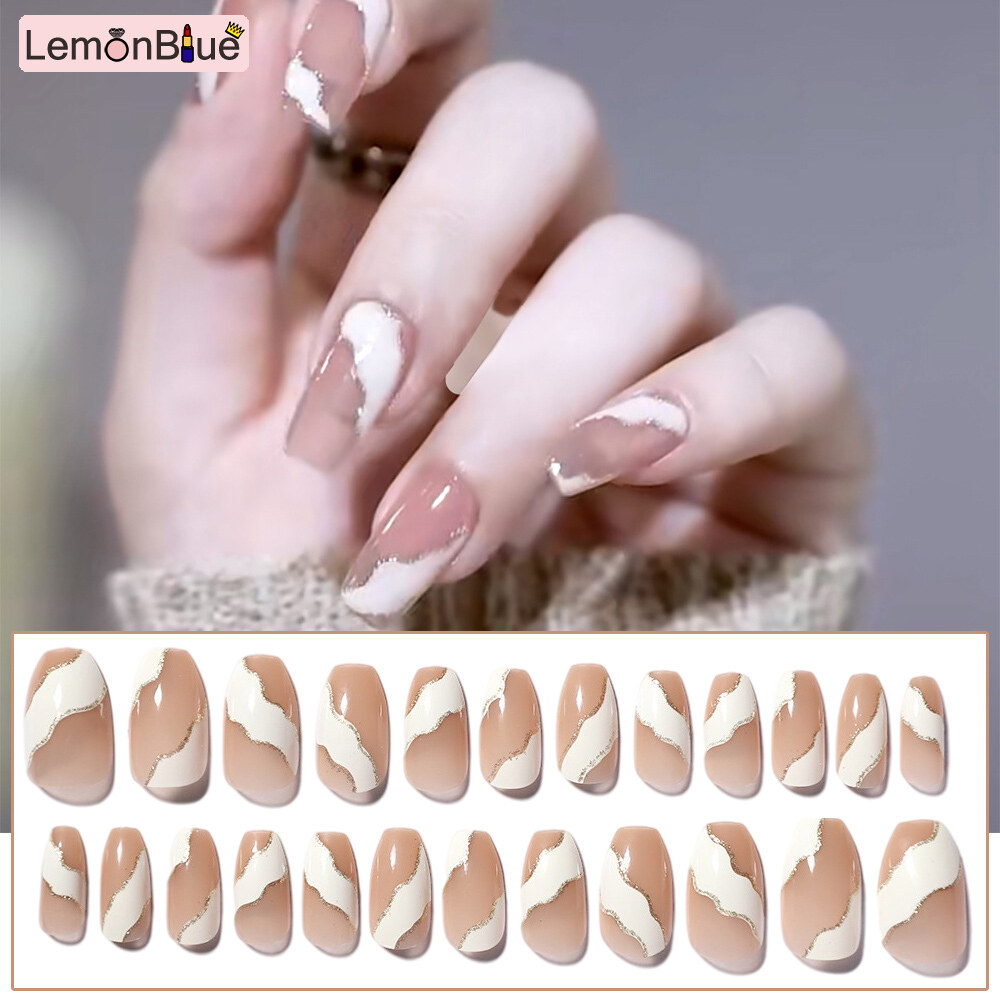 Gambar LemonBlue False Nails Colorful Artificial Full Cover Fake Fingernails for Bride Wedding Artificial Nails Polish Free Manicure For Women Girls
