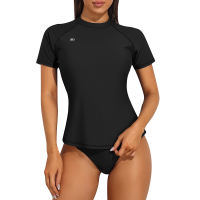 Charmo Women Rash Guard Top Solid Color Swim Shirt UPF 50+ UV Protection Top