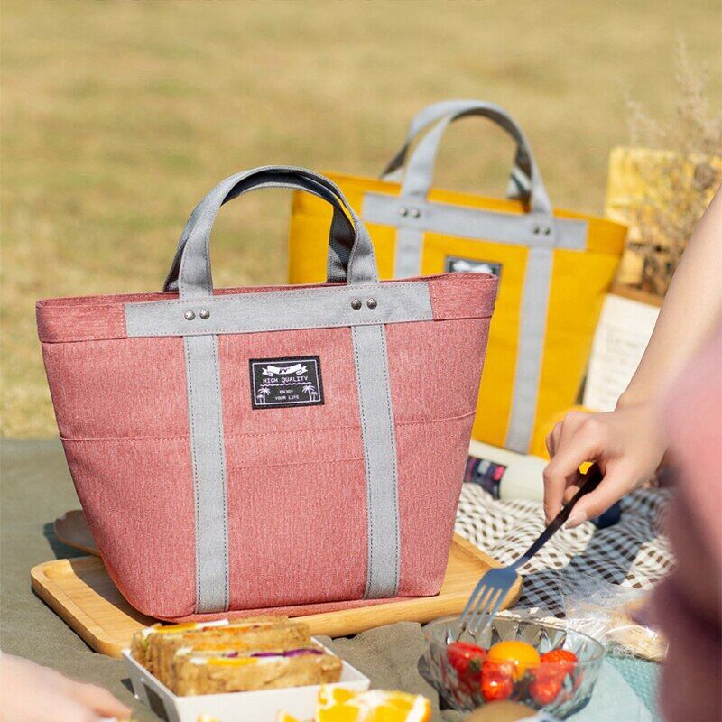 Gambar Women Lunch Cooler Bag Travel Picnic Bento High Capacity Waterproof Polyester Insulation Aluminum Foilthermal Cold Food Handbags