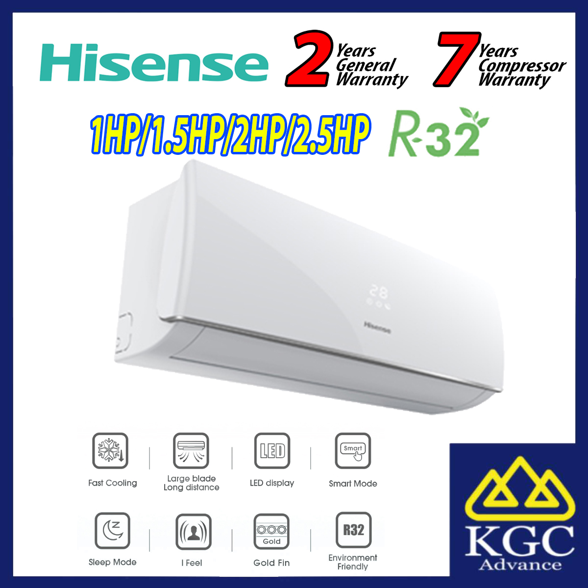 Hisense 1HP / 1.5HP / 2HP / 2.5HP R32 Inverter / Non-Inverter Air Conditioner Aircond AN10DBG / AI10KAGS / AS10X5TUA