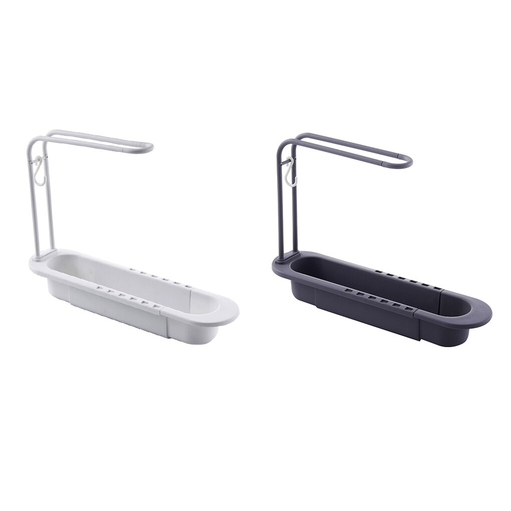 Gambar Towel Drain Rack Sponge Storage Holder Plastic Brush Drain Organizer Adjustable Kitchen Sink Towel Shelf Organizer