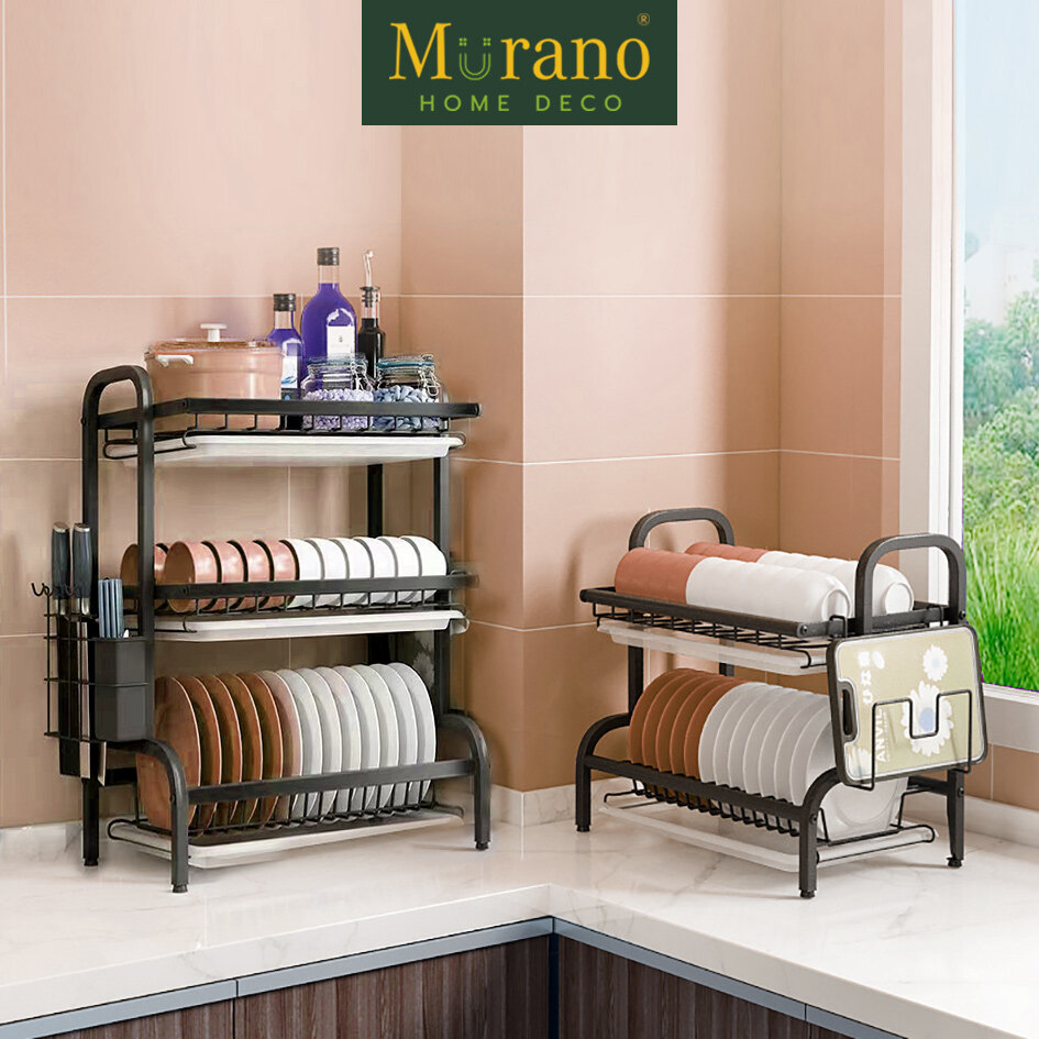 Gambar Murano 2 3 Tier Dish Rack Rak Pinggan Mangkuk Dish Drying Drainer Kitchen Countertop Plate Organizer Storage She