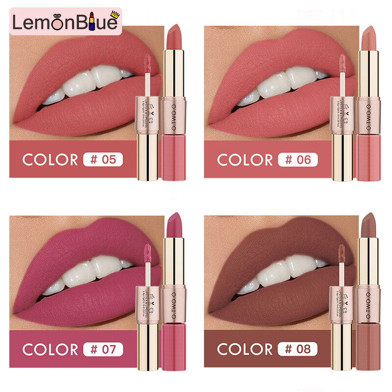 Gambar LemonBlue Double End Matte Lipstick Set 2 in 1 Dual Duty Velvet Lip Gloss Set Lasting 2 in 1 Dual Duty Velvet Lip Gloss Set Lasting Waterproof Nonstick Liquid Lip Glaze Double End Matte Lipstick Set