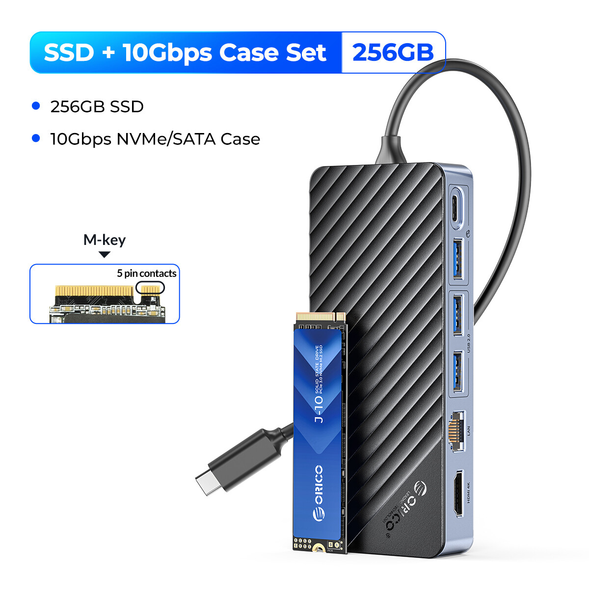 Vỏ Ổ SSD M.2 ORICO với trạm nối USB C 10Gbps Pd 100W RJ45 SD/TF 4K HDMI cho máy tính xách tay âm tha