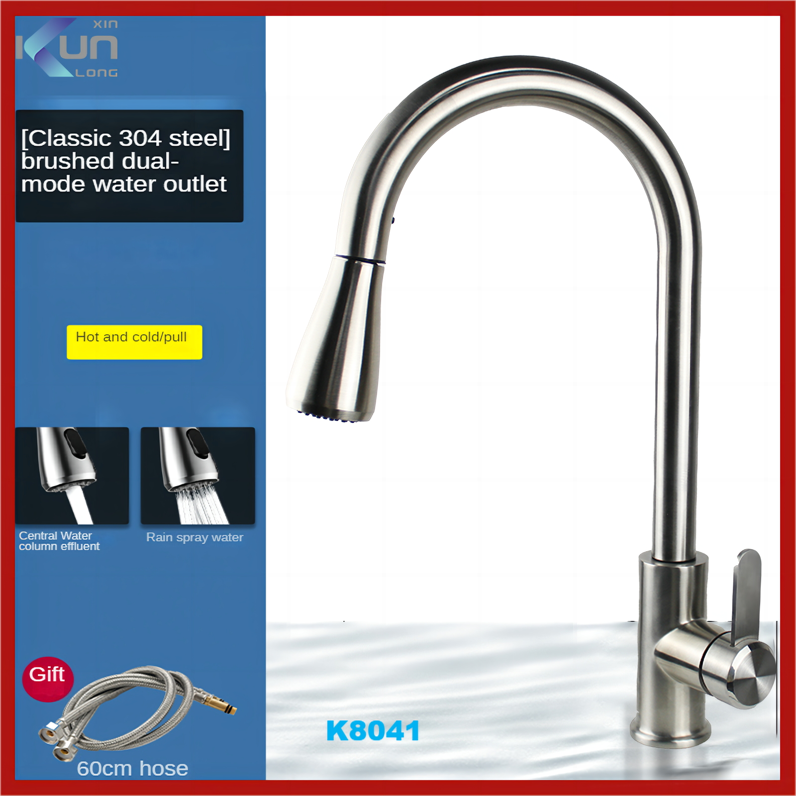 Xinkunlong K8041 Pulling-out Kitchen Sink Faucet with Surface Drawing Process for Kitchen Household Faucet ราคา 1,448 บาท*ส่งฟรี