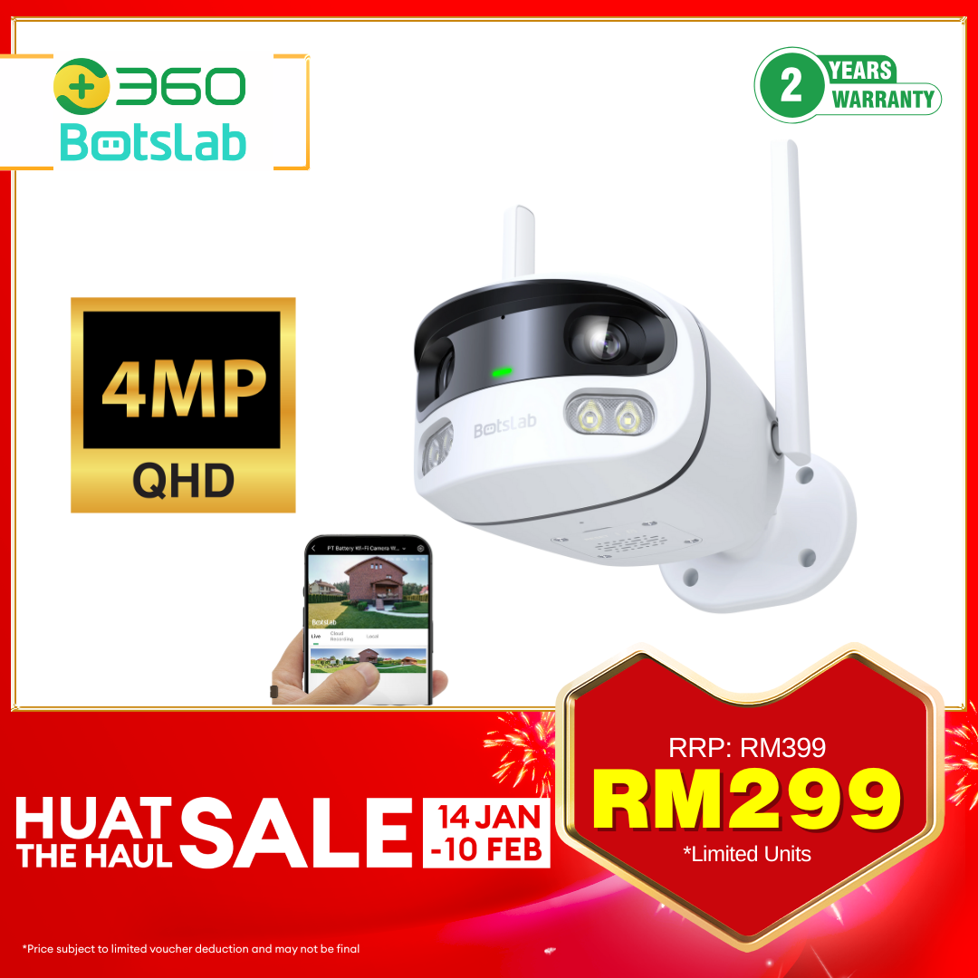 Botslab Outdoor Dual-lens Camera W302 4MPQHD Waterproof CCTV Security Camera Harga 369 Ringgit*Penghantaran Percuma