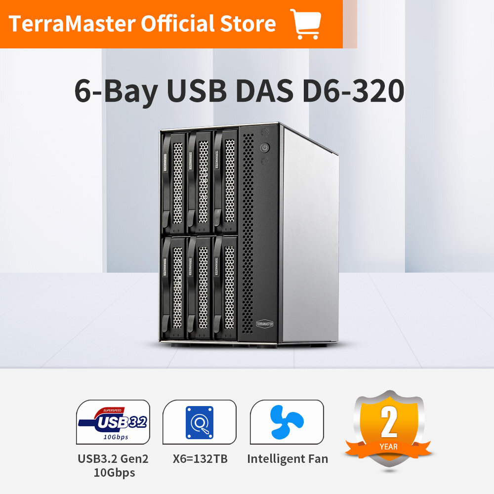 TerraMaster D6-320 External Hard Drive Enclosure - USB 3.2 Gen2 10Gbps Type-C HDD Storage Hot Swappable Plug and Play (Diskless) ราคา 10,506 บาท*ส่งฟรี