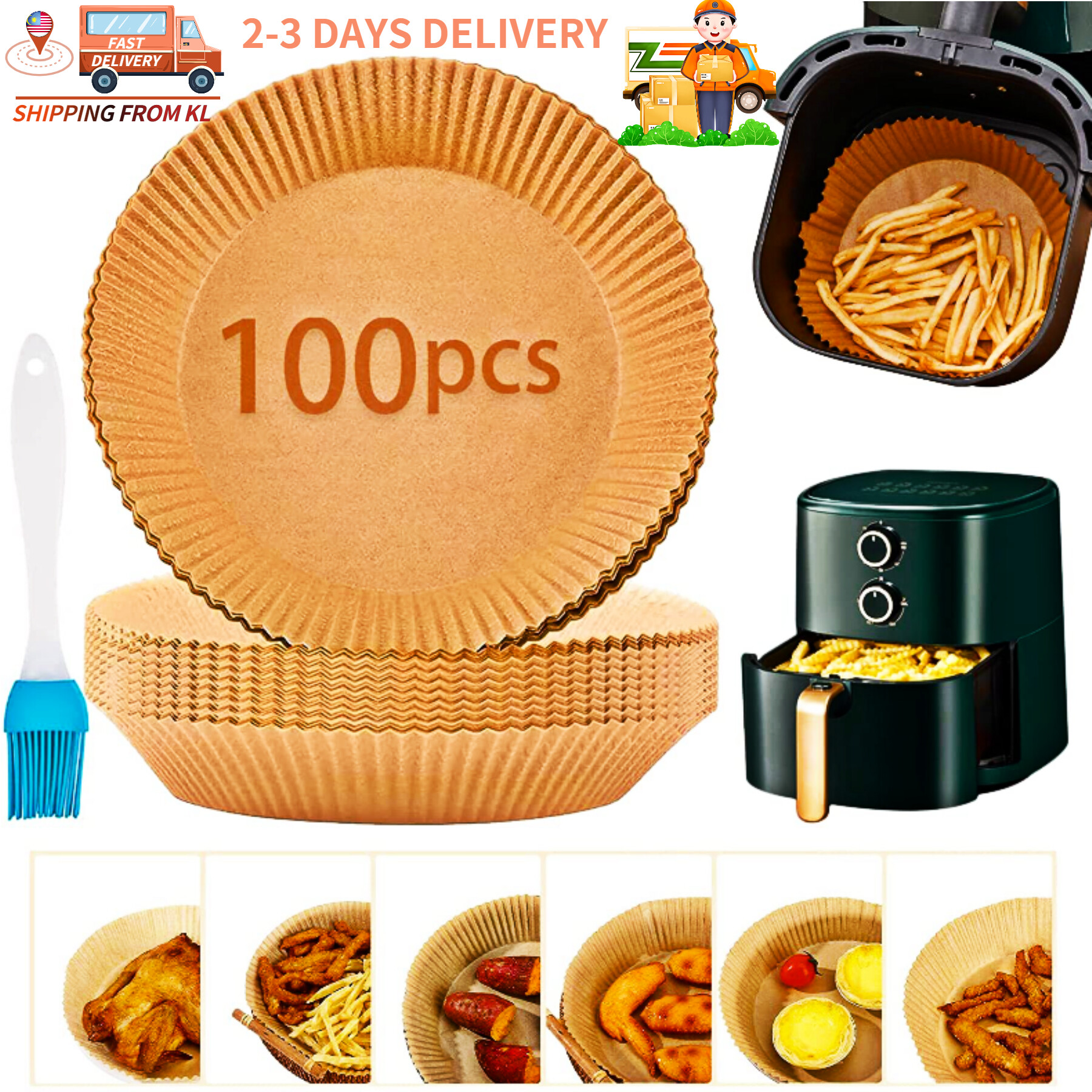 Gambar ???????100pcs Air Fryer Baking Paper Special Paper For Air Fryer 20cm Air Fryer Disposable Baking Papers Non Stick Steamer Round Parchment Paper Liners For Household Barbecue Plate Food