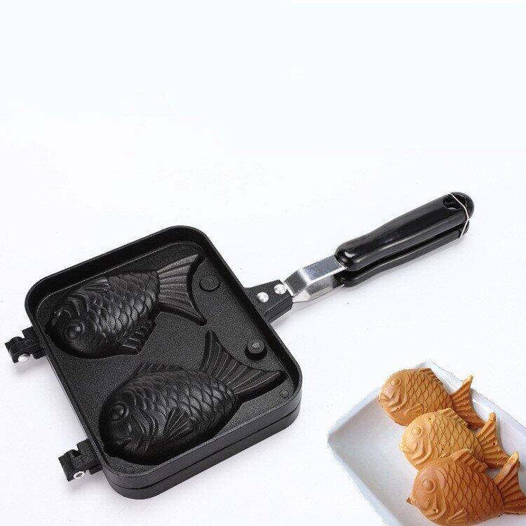 Gambar 2 Molds Taiyaki Fish Shaped Waffle Pan Maker Non Stick Buscuit Cake Bake Bakeware Home Kitchen DIY Dessert Cooking Pan Plate