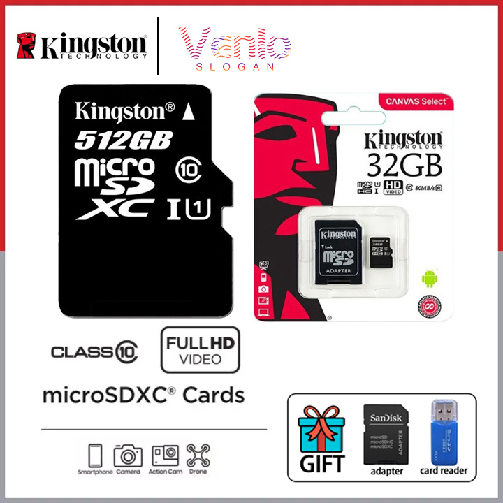 Kingston thẻ sd thẻ nhớ flash thẻ nhớ thẻ tf mini thẻ nhớ điện thoại di động/máy tính bảng thẻ nhớ 4gb 8gb 16gb 32gb 64gb thẻ sd 128gb 256gb 512gb tốc độ cao thẻ nhớ class 10