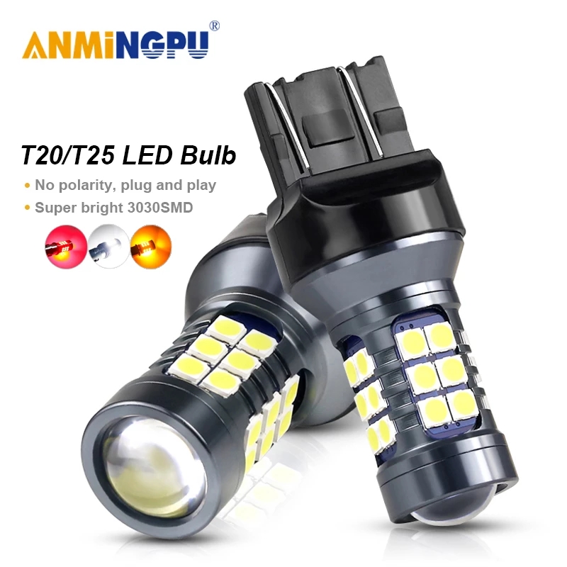ANMINGPU Đèn Led Báo Rẽ 2 Lần Cho Xe Hơi, T20 Led 7443 W21/5W W21W Led 7440 3030SMD Led Đèn Đỗ Xe Xếp Ánh Sáng 12V