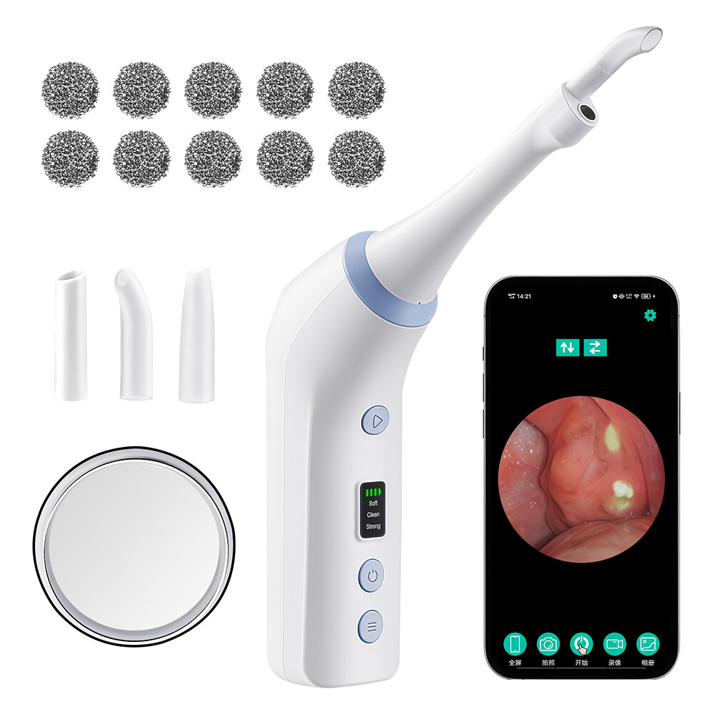  Có thể nhìn thấy tonsil đá Remover với 300k Máy Ảnh HD điện tử tonsil đá loại bỏ kit được xây dựng trong đèn LED tonsil dụng cụ vệ sinh với 3 đầu 3 chế độ hút chăm sóc răng miệng cho sức khỏe 