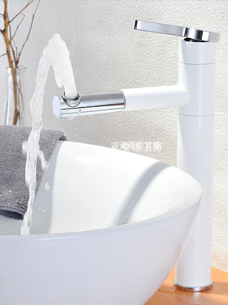 Gambar Ashkenazi copper stage basin faucet hot and cold wash a face to face basin long black and white household rotating heightening toilet roast
