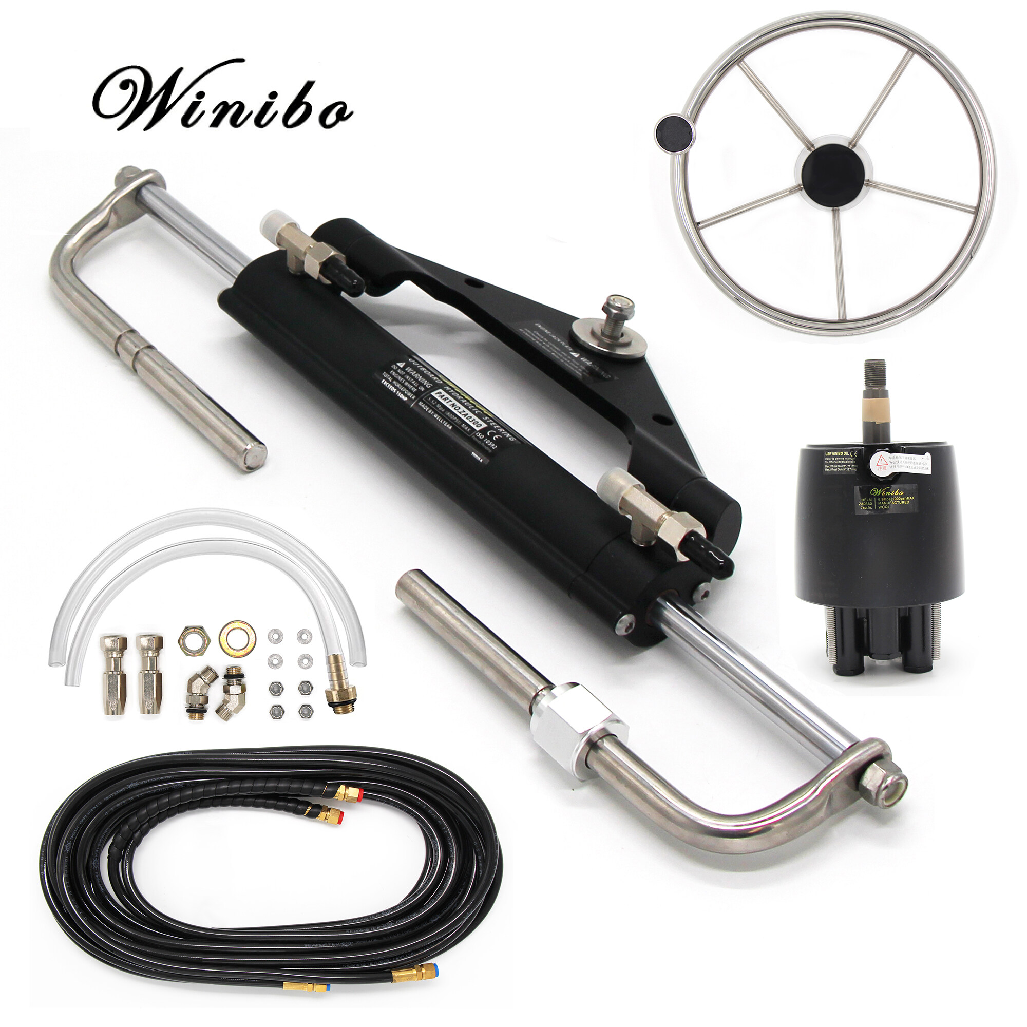 Winibo Outboard Engines up to 150HP Hydraulic Steering Kit With Steering Wheel for Boat with Helm Pump,Cylinder and Tubes Kits ZA0300