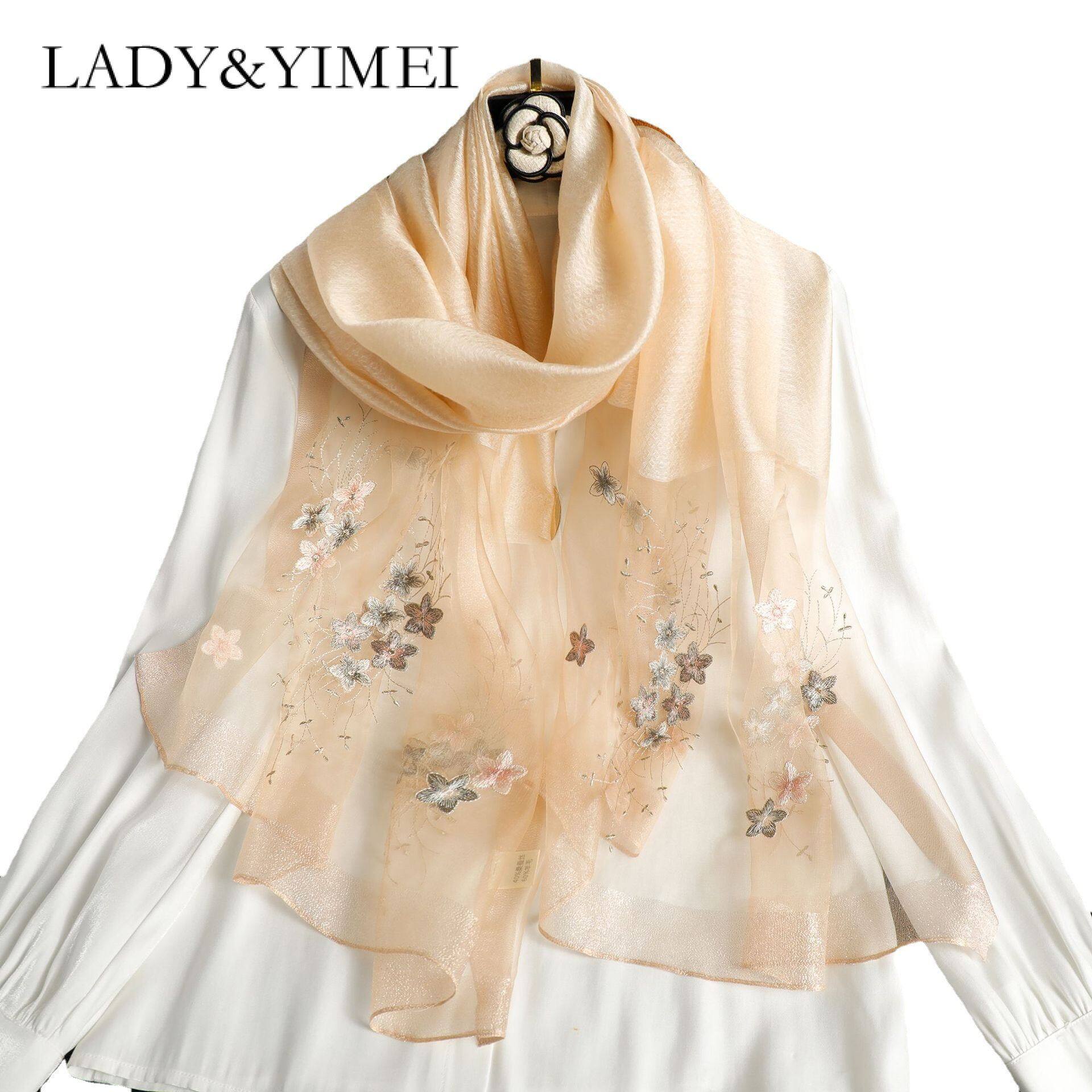 LADY&YIMEI Khăn choàng đi biển ren thêu nữ Khăn thêu pha bằng lụa