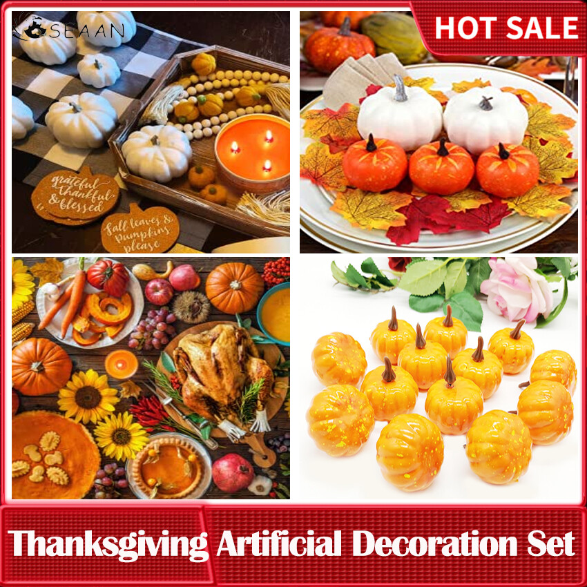Bộ trang trí ththanksgiving, 172 chiếc lá phong nhân tạo cây thông bí ngô thu hoạch, trang trí tiệc gia đình halloween mùa thu