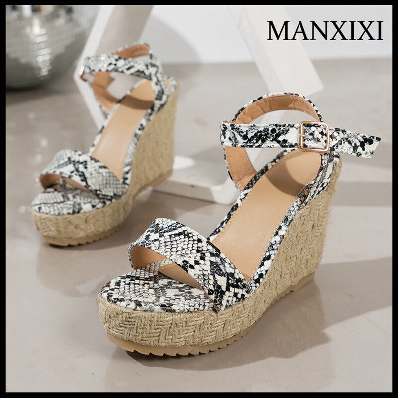 MANXIXI Fashion Women Wedge Heels 3.93 Inches Beautiful Snake Skin Pattern Sandals (Size 36-42) ราคา 480 บาท*ส่งฟรี