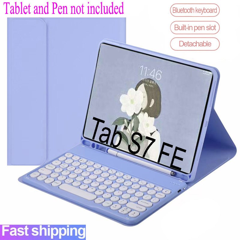 Ốp galaxy tab s7 fe kèm bàn phím cho samsung galaxy tab s7 fe 12.4 2021 sm-t730/735 sm- t733/t736 vỏ bọc chuột bàn phím bluetooth không dây