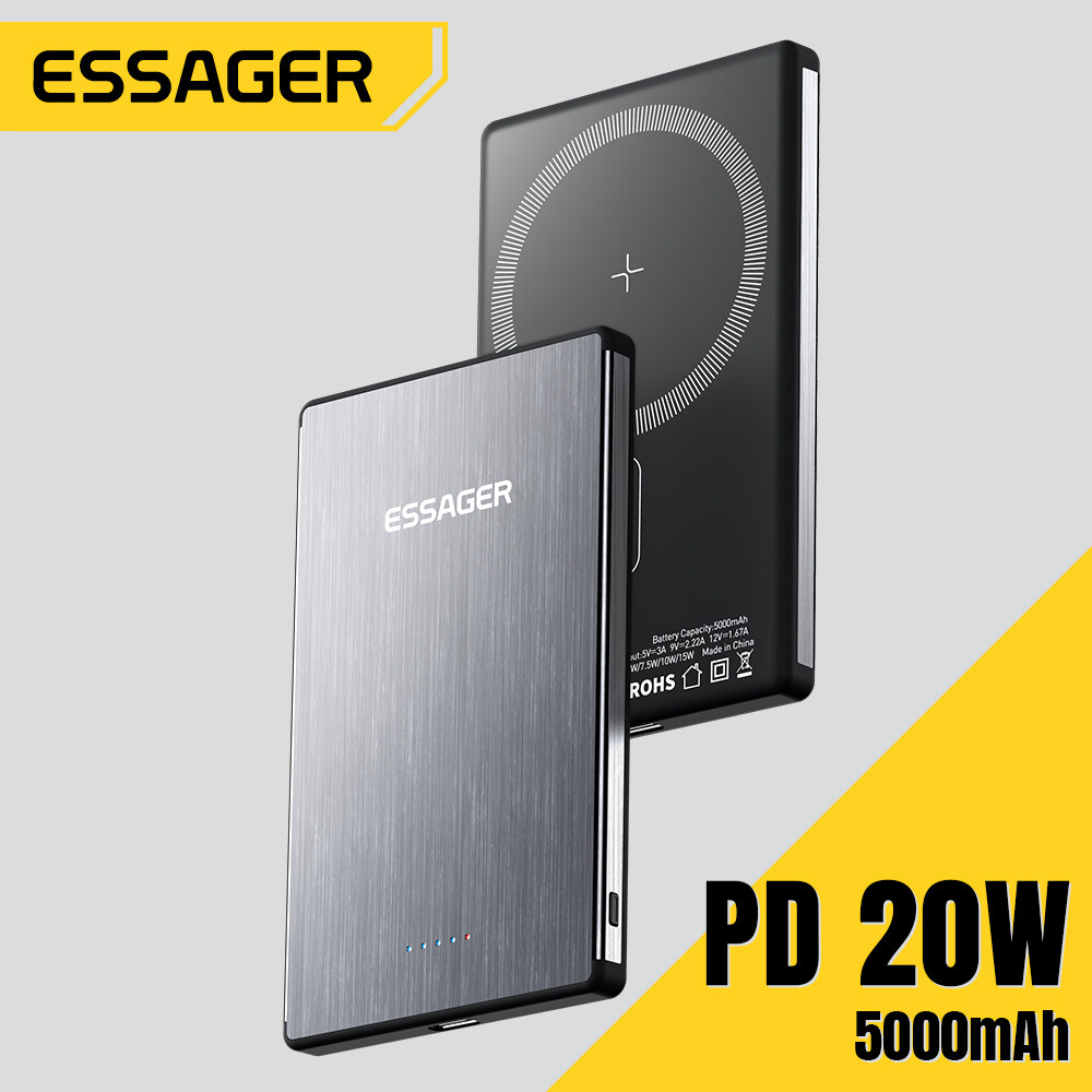 Essager 5000mAh sạc dự phòng TypeC pd20w USBC sạc nhanh 15W sạc không dây sạc dự phòng tương thích v