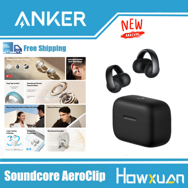 Soundcore AeroClip by Anker, Open-Ear Earbuds, Clip-On Headphones, Adaptive Comfort, Clear Calls with 4 Mics and AI, Stable Fit, 12mm Drivers for Powerful Bass, Open-Ring Design ราคา 4,299 บาท*ส่งฟรี