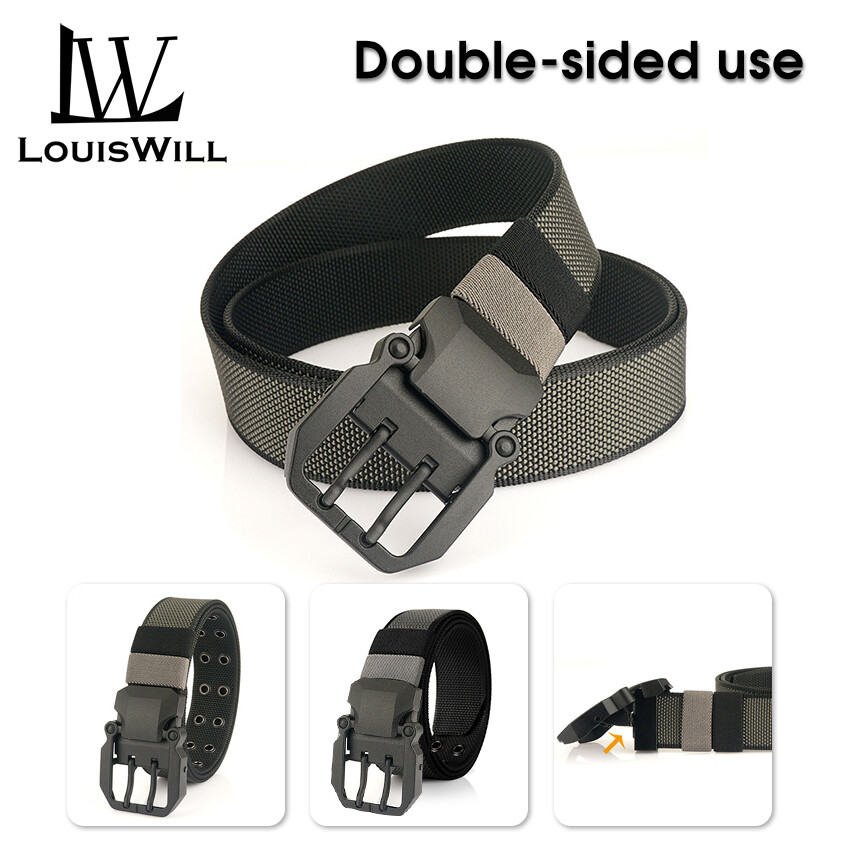 LouisWill Men Belt Outdoor Tactical Belt Double-Sided Use Adjustable Belt Rotating Buckle Nylon Waistband Two-Color Belt Youth Sports Canvas Pant Belt Simple Nice Waistband Nylon ราคา 172 บาท*ส่งฟรี
