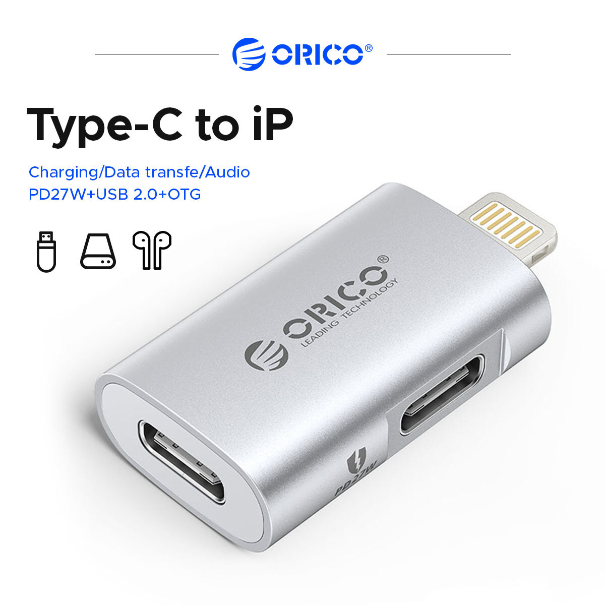 ORICO Loại-C để ổ sạc Lightning USB2.0 480 Mb/giây sạc/truyền dữ liệu OTG 3-in-1 Loại-C để IP Adapter Tương thích với xách tay SSD