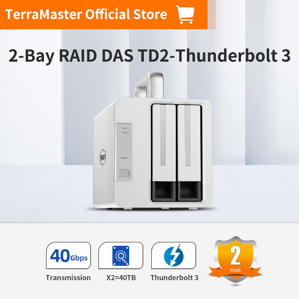 TerraMaster TD2 Thunderbolt 3 40Gbps 2-Bay Hardware RAID Storage RAID 0/RAID1/JBOD/SINGLE Hard Disk RAID Storage (Diskless) ราคา 9,397 บาท*ส่งฟรี