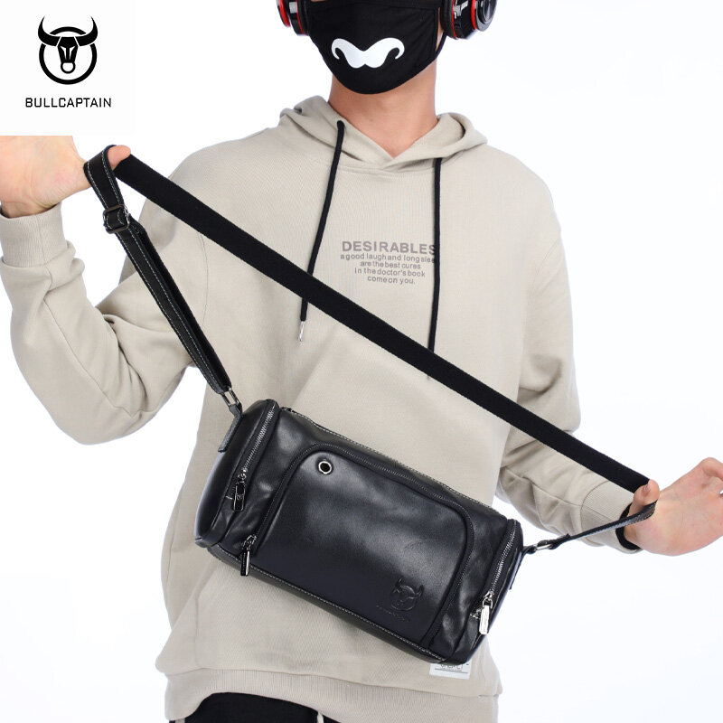 BULLCAPTAIN New Leather Shoulder Bag Men's Casual Sports Crossbody Bag Large Capacity