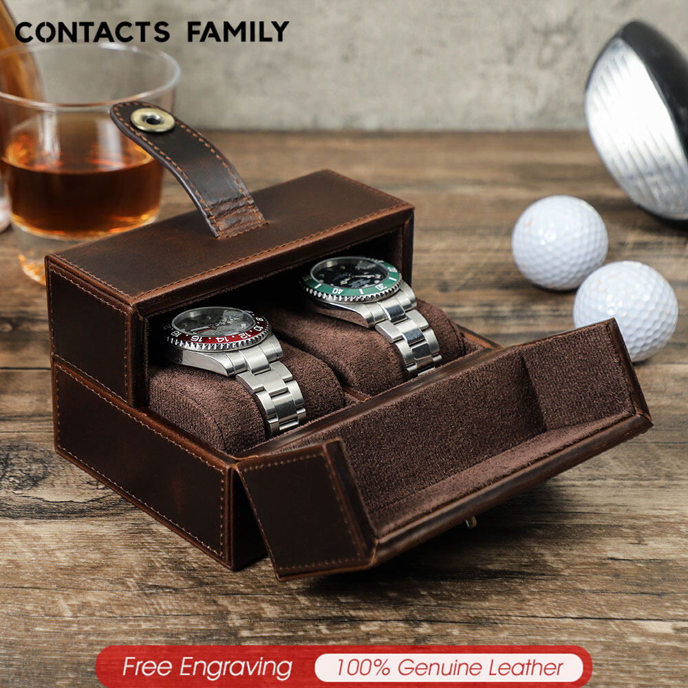 CONTACTS FAMILY Genuine Leather Handmade Watch Storage Organizer Box