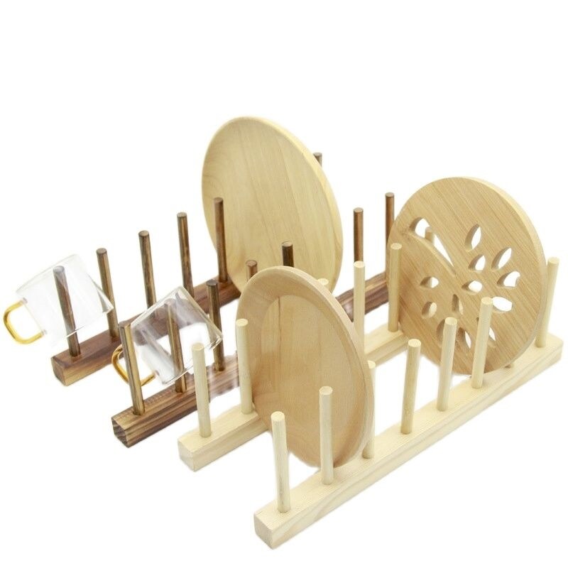 Gambar 1PC Wooden Dish Drain Rack Kitchen Lid Holder Organizer Beautiful Domestic Drying Shelf Book Cups Display Sink Stand Drainer